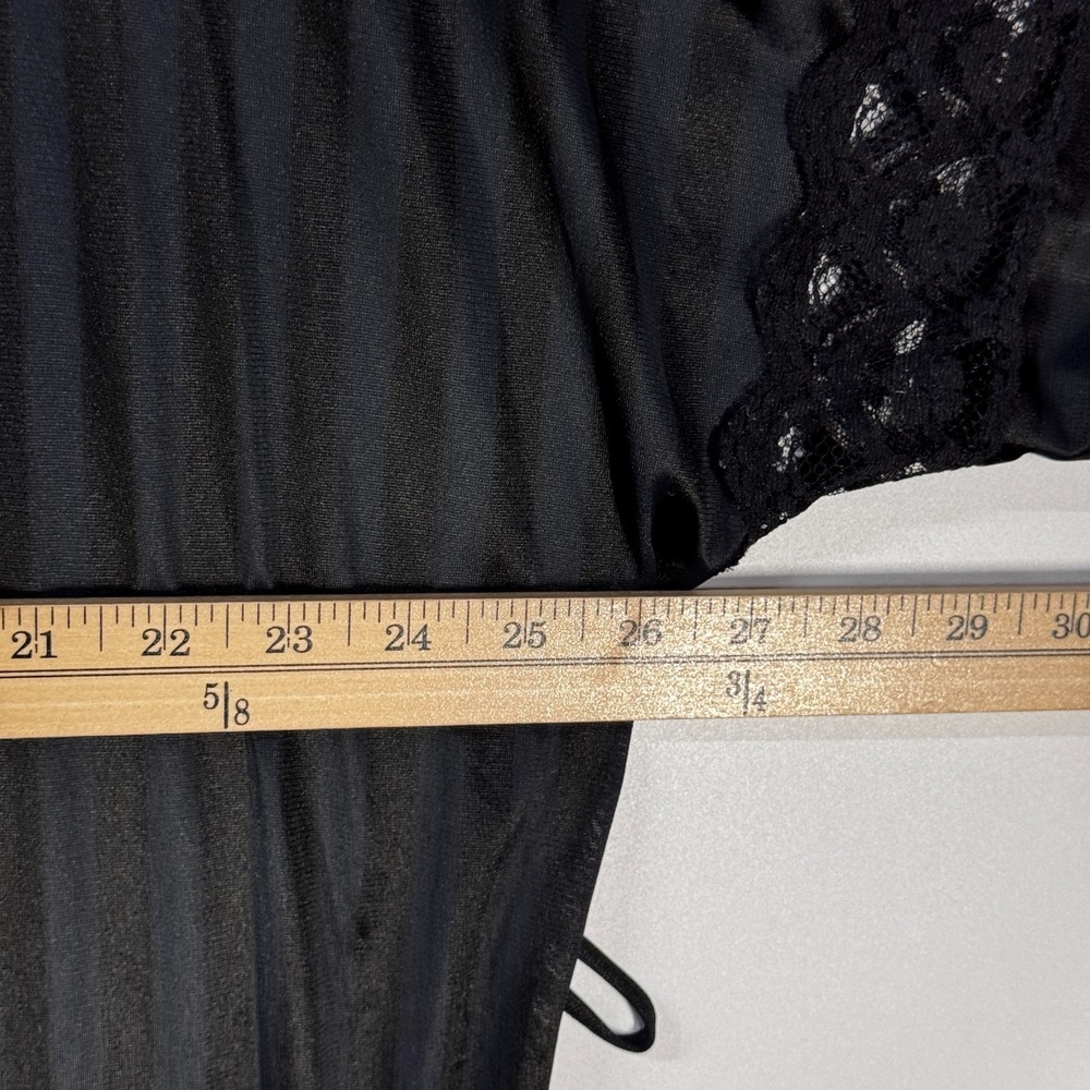 Fredericks of Hollywood Robe Medium Black Sheer Lace Trim Long Lounge VTG - Picture 8 of 9